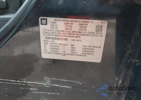 2012 Chevrolet Equinox 2Lt z USA, uszkodzony, nr VIN 2GNFLNEK9C6221429